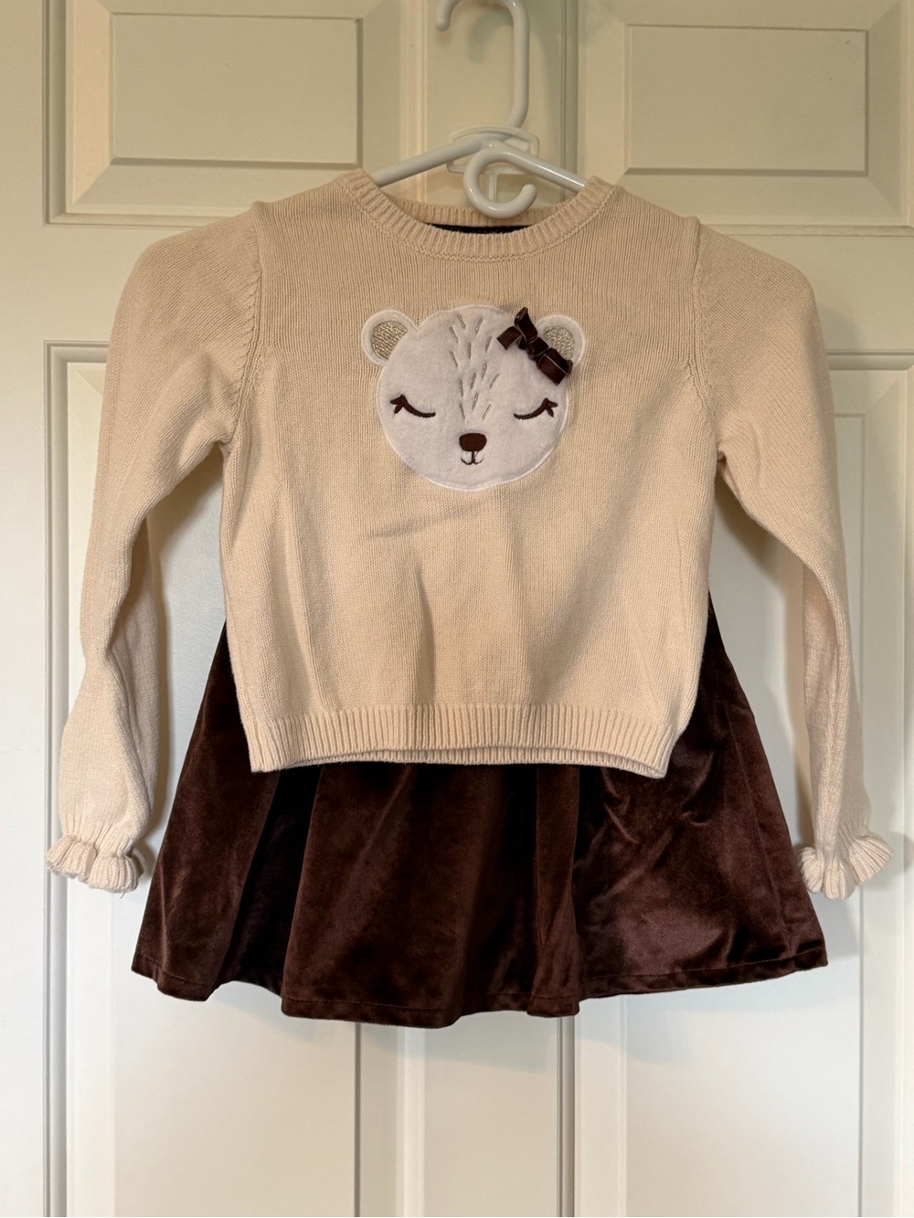 Cynthia Rowley Cream Sweater Top with Brown Velvet Skirt